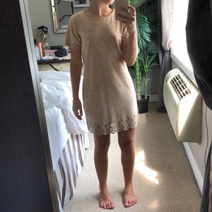 Tan Suede Dress with laser cut detailing